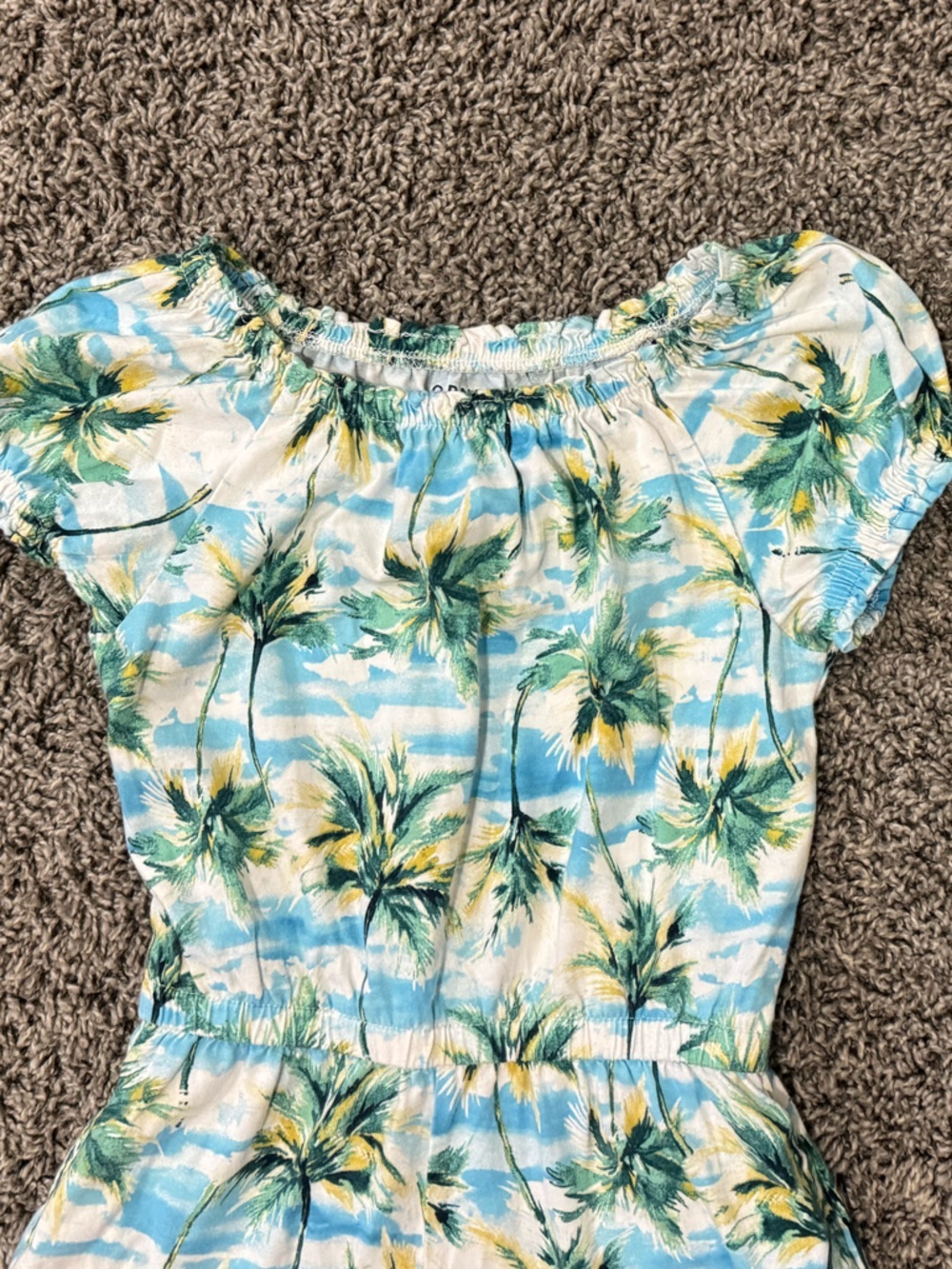 5/$25 Old Navy tropical palm print girls romper in Blue, Green & Yellow - Picture 2 of 5